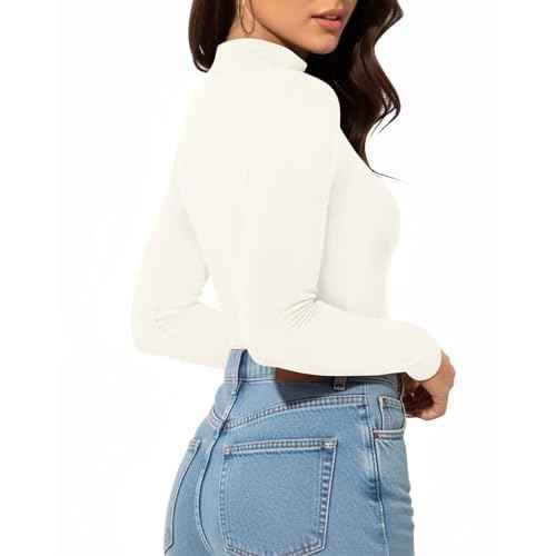 MANGOPOP Women's Mock Turtleneck Long Sleeve Shirt Fall Outfits Fashion Thermal Undershirt Basic Tops Fitted Layer Tee 2025