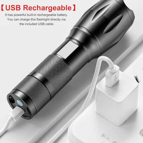 Powerful Red Flashlight, 4 Color in 1 LED White Red Blue and Green Lights, 4 Modes, Zoomable, Rechargeable, 2000 Lumen, Compact, Black, Aluminum, Water Resistant
