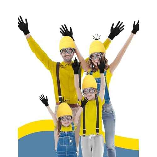 Halloween Costume Adult Accessories,Yellow Beanie Goggles Glasses Gloves for Men Women Cosplay Party Set
