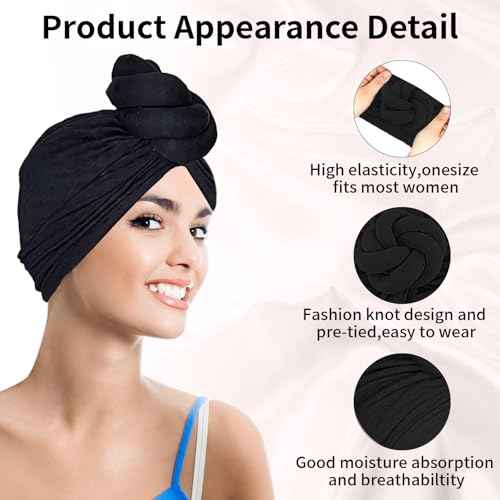 Women Turbans and Head Wraps, Women African Turban Flower Knot Pre-Tied Bonnet Beanie Cap Headwrap