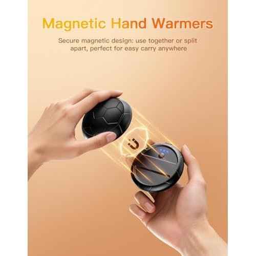 AJVV Hand Warmers Rechargeable 2 Pack?Electric Hand Warmer with 20Hrs Warmth & 2s Fast Heat & 3-Temp Settings, Magnetic Portable Handwarmers,Gifts for Men, Women, Kids, Camping, Fishing, Hunting, Ski