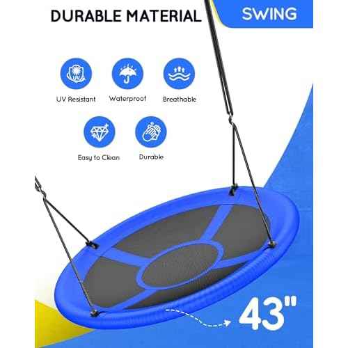 43" Saucer Tree Swing for Kids Adult, 700lbs Weight Capacity, Waterproof Flying Saucer Swing with Adjustable Hanging Straps, Swing Seats for Backyard Outdoor Indoor Playground, Blue