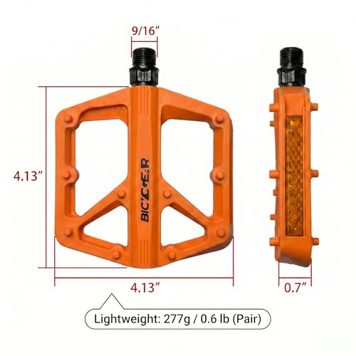 Bike Pedals Flat Bright Orange - 4.1 Inch Wide Lightweight Bicycle Platform