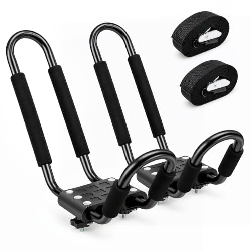 Forluck Black Kayak Roof Rack J-Bar Carrier - 1 Pair, Universal Fit, Heavy Duty