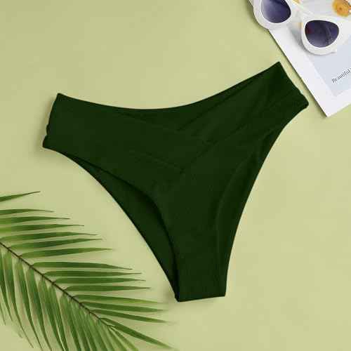 Leoparts Women's V Cut High Waisted Bikini Bottom Ribbed High Cut Cheeky Swimsuit Bathing Suit Bottoms