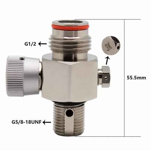 ZCTCL Paintball CO2 Cylinder Tank Valve Adapter with On/Off, Thread 5/8-18UNF,with 20Mpa Burst Disk Valve, Silver