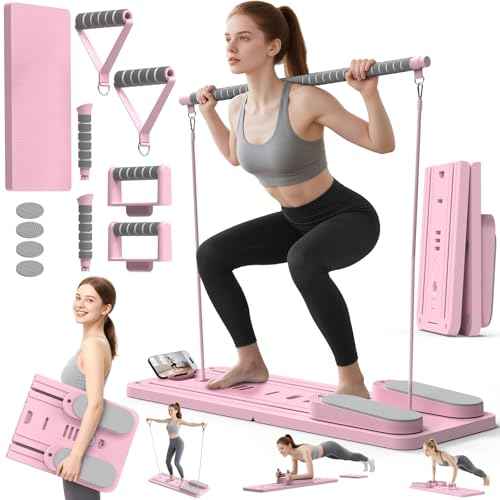 Multifunctional Pilates Board, Pilates Reformer Sets 7-in-1 Foldable Pilates Reformer Machine for Home Workout with Timer, Phone Holder, Push-up Bar, Ab Board, 330LBS Capacity Portable Set