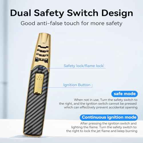 Torch Lighter, Windproof Adjustable Big Jet Flame Butane Torch, Refillable Gas Luxury Butane Lighter with Safety Lock for Candle Grill Camping Kitchen BBQ Cooking Soldering (Gas Not Included)