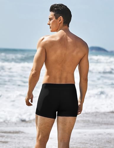 Men's Square Leg Swim Briefs - Black Large Athletic Swim Trunks with Liner