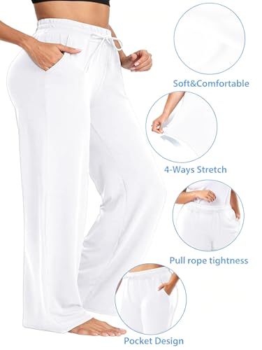 Plus Size Wide Leg Pants for Women with Pockets Drawstring Lounge Trousers