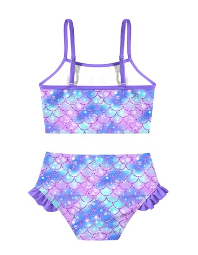 Little Girls Mermaid Bikini Set Ruffle Bathing Suit Purple 5-6 Years - Mermaid Scale
