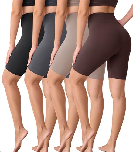 High Waisted 8 Inch Biker Shorts for Women 4 Pack XX-Large Black & Neutral Tones