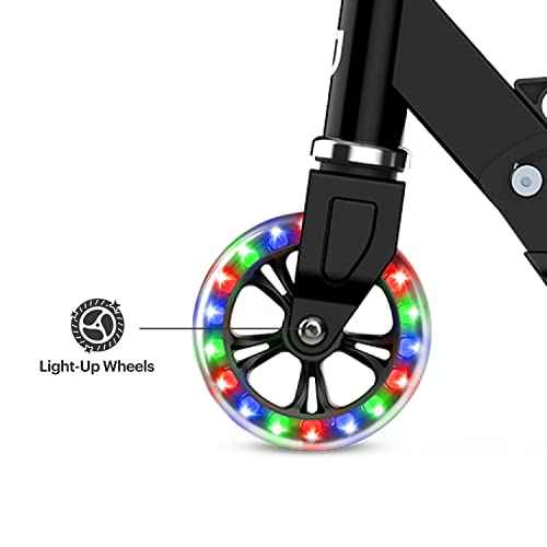 Jetson Jupiter Kids 2-Wheel Light-Up Kick Scooter, LED Lights on Handlebar, Stem, Wheels & Deck, Adjustable Handlebar, Rear Brake, Easy-Folding Mechanism, Ages 5+