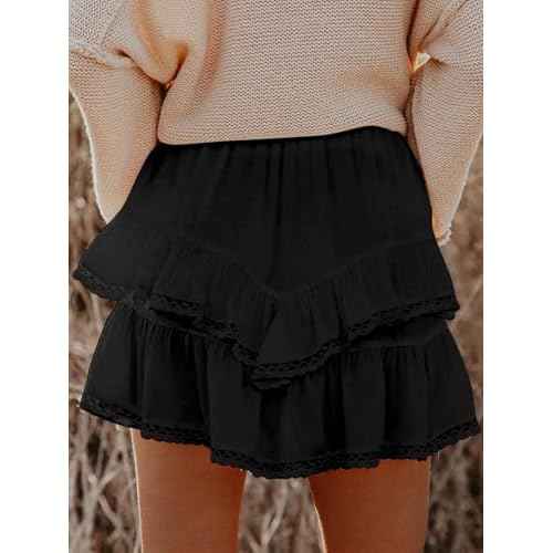 Flowy Shorts for Women Casual Boho Ruffle Tiered Skorts High Waist Mini Skirts Golf Tennis Crochet Shorts