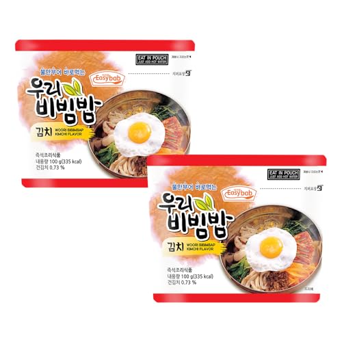 Easybab Korean Bibimbap Ready to Eat with Kimchi - 2 Pack, Includes Gochujang & Sesame Oil
