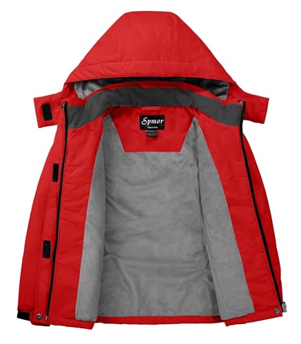 Girls Waterproof Ski Jacket - Warm Winter Coat, Red, 6-7 Years