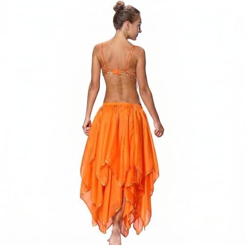 Women's 10 Panel Handkerchief Skirt with Gold Sequins - Orange Variation 10 Panel