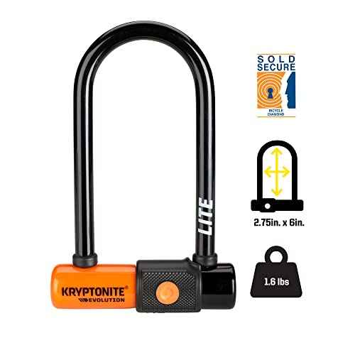 Kryptonite Evolution Lite Mini-6 Bike U-Lock, Lightweight Anti-Theft Bicycle U Lock, 11mm Steel Shackle with Keys, High Security Lock for Bicycles Scooters