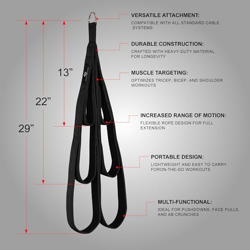 EVMT Tricep Rope Cable Attachment for Gym & Home Workouts - 27 & 20 Inch