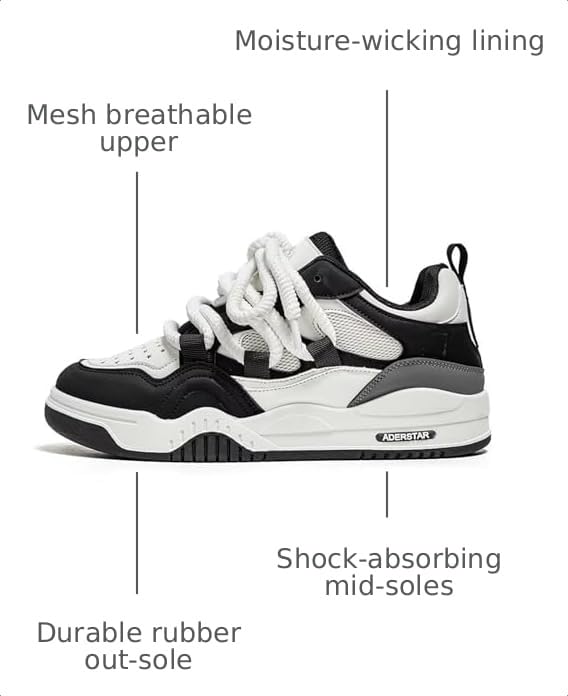 Men's Breathable Mesh Skateboard Sneakers - Black White, Summer & Autumn