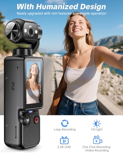 Black Vlogging Camera, Mini Handheld Camcorder for Travel & Selfies