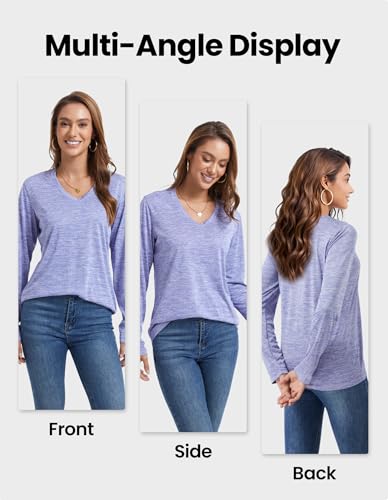 Moisture Wicking Long Sleeve Workout Shirts for Women - 6 Pack Black Gray Watermelon Purple Green Blue Medium