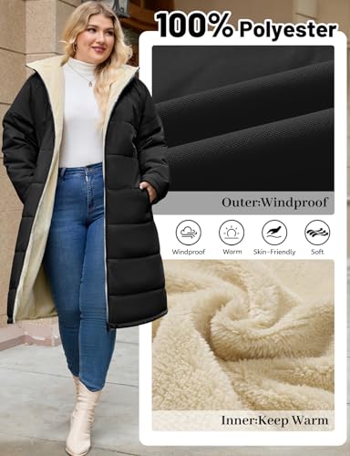 Women's Plus Size Fleece Winter Coat - 5X-Large Black Jacket