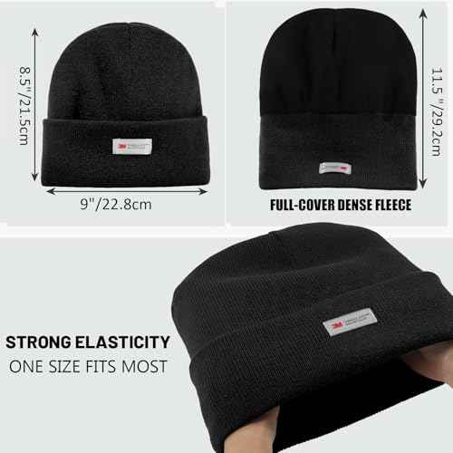 Waterproof Winter Fleece Lined Beanie Hat for Men Women Warm Knit Cuffed Beanie Thick Skull Cap Unisex Windproof Watch Hat
