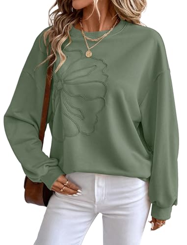 Green Oversized Crewneck Sweatshirt for Women - Large