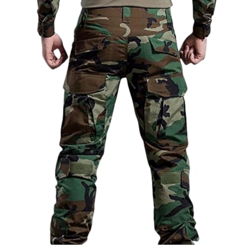 H World Shopping Military Army Tactical Airsoft Paintball Shooting Pants Combat Men Pants with Knee Pads Woodland (Small)