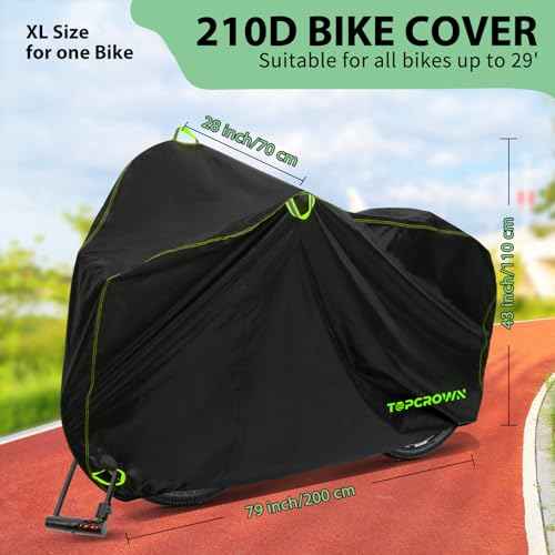Bike Cover Waterproof Outdoor Storage for 1/2/3 Bikes, Bicycle Cover Rain Sun UV Dust Wind Proof with Storage Bag for Mountain Road Bike/Ebike (210D Black+Green, XL Size for 1 bike)