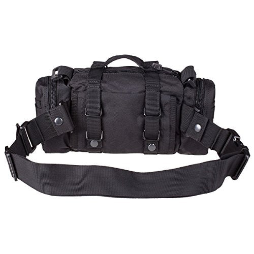 FAMI Tactical Waist Pack Small Sling Bag Black - Versatile 4-Way Carrying