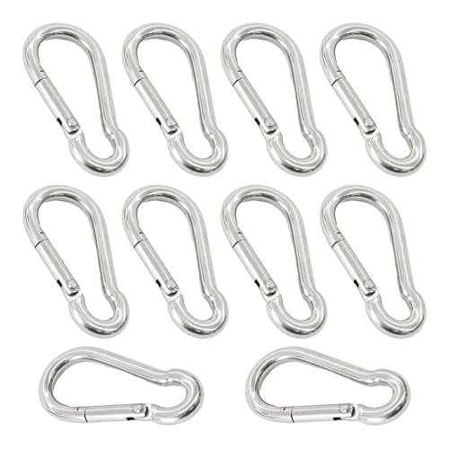 10PCS M6 Spring Snap Hooks, 2.38 Inch 304 Stainless Steel Quick Link Carabiners, Secure Locking Clips for Outdoor Activities, Hammock Setup, Dog Leash & Keychain Connection