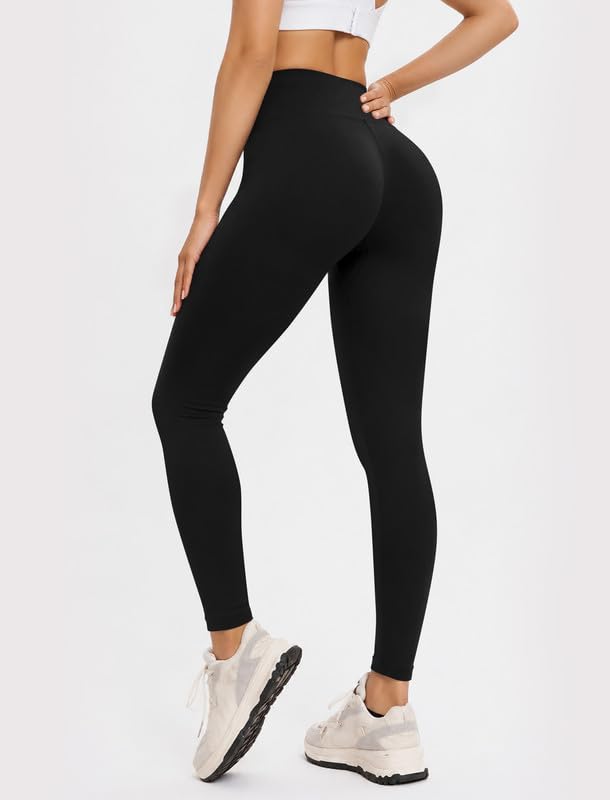 Women's High Waisted Workout Leggings with Butt Lifting - Medium Black