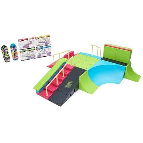 Tech Deck, Neon Mega Park X-Connect Creator, Customizable Glow-in-The-Dark Ramp Set with 2 Blind Skateboard Fingerboards, 90+ Pieces, Gift for Ages 6+