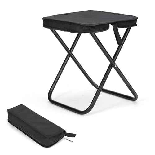 Camping Stool, Portable Folding Stool, Aluminum Ultralight Backpacking Stool Suitable for Outdoor Gardening and Beach Hiking Fishing (Black, 13.5 High)