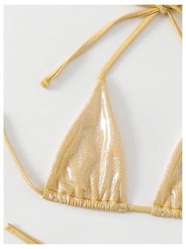 Women's Metallic Bathing Suit Halter Bikini Set - Small / Plain Gold