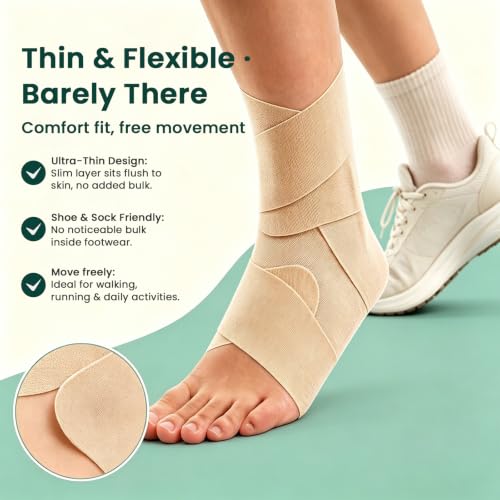 Precut Kinesiology Ankle Tape for Support & Stability - Beige, 4-Pack, Large