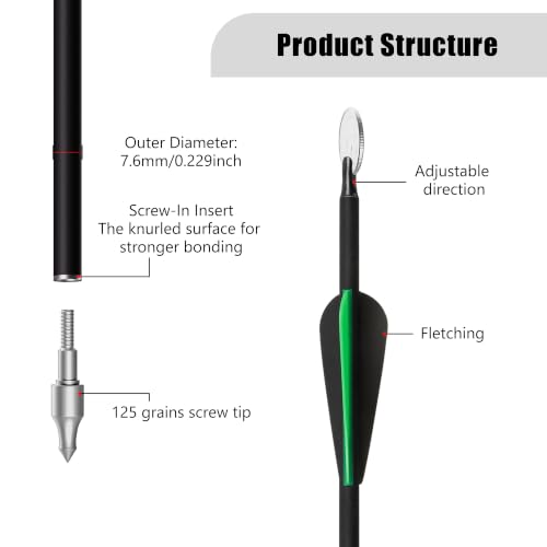 30 Inch Carbon Arrow Shafts with Removable Broadhead Tips - Spine 500, 7 Pack