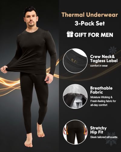 Men's Thermal Long Johns Base Layer Set - Medium / 3#cm-3 Black