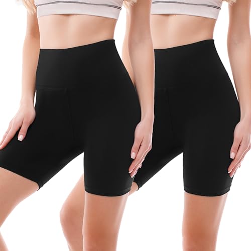 High Waisted Biker Shorts for Women 2 Pack Black Large-X-Large