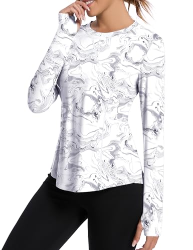 Avoogue Women's UPF 80+ UV Long Sleeve Shirt with Thumb Holes - Medium, Black-White