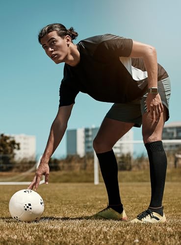 Duufin 8 Pairs Youth Men Women Football Socks Black Size 10-13 Sports Athletic Crew Socks