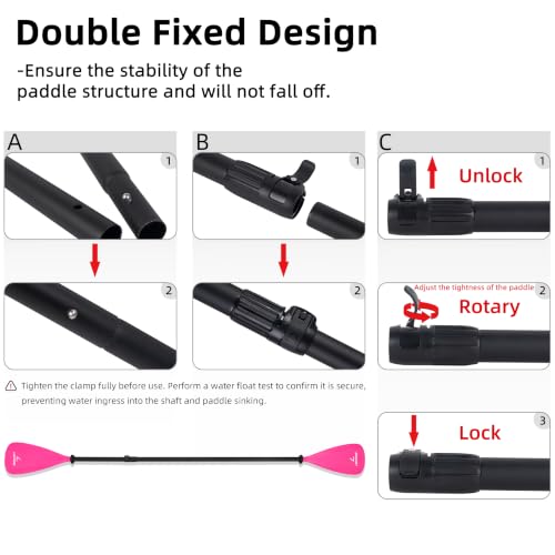 Pink Adjustable Lightweight SUP & Kayak Paddle with Aluminum Shaft - Floating