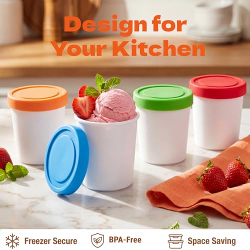 Mini Ice Cream Containers 6oz Pack of 12 with Silicone Lids - Reusable Freezer Storage