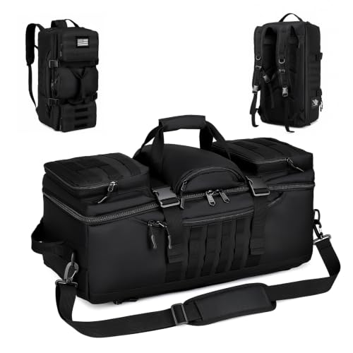Black 65L Large Tactical Duffle Bag - 3-in-1 Travel & Gym Backpack