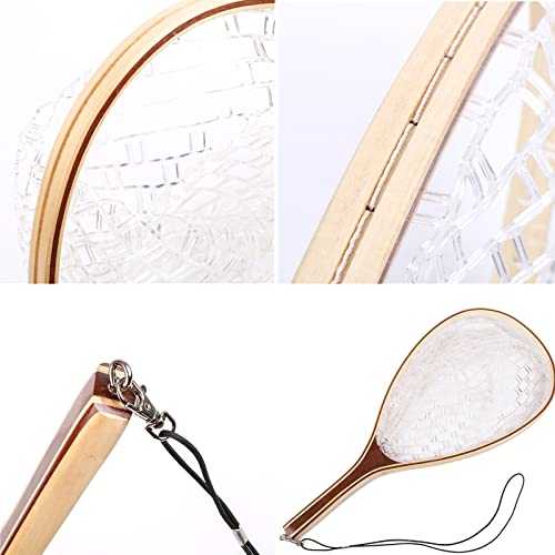 Fly Fishing Landing Net with Wooden Handle and Rubber Mesh - Catch and Release Trout Net