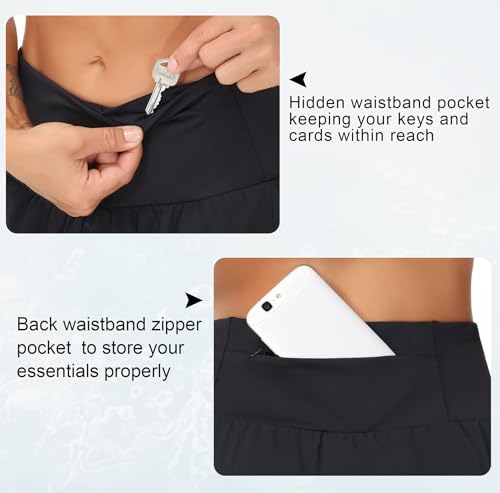 Women's High Waisted Running Shorts - Quick Dry Workout Shorts, Black, Large