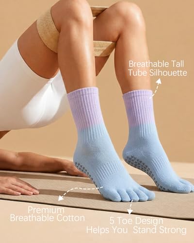 Non-Slip Pilates Grip Socks - 2 Pairs Black Blue Variation