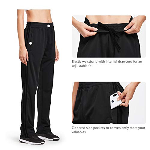 Baleaf Women's Athletic Jogging Sweatpants with Zipper Pockets - Large Black